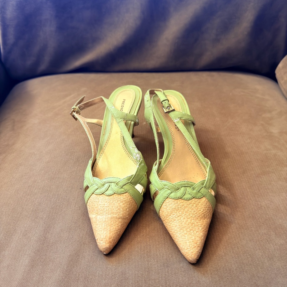 Pedro Garcia Green and Tan Woven Slingback Heels